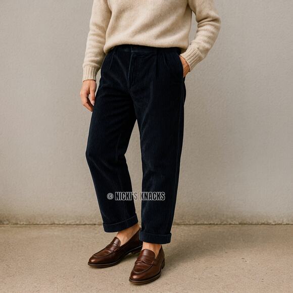 Dockers Navy Corduroy Pants Pleated Cuffed Preppy Classic Fit Size 38 x 30 - Picture 1 of 8